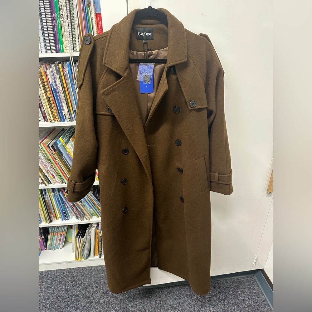 ChouYatou Brown Double-Breasted Coat Size Large NWT